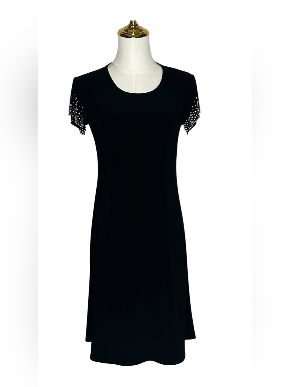Nicole Miller Cocktail Chic Black Midi Dress Beaded Short Sleeve EUC Sz XS Party